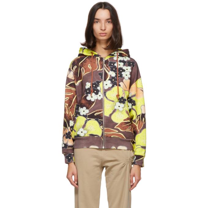 Dries Van Noten Brown Floral Zip Hoodie