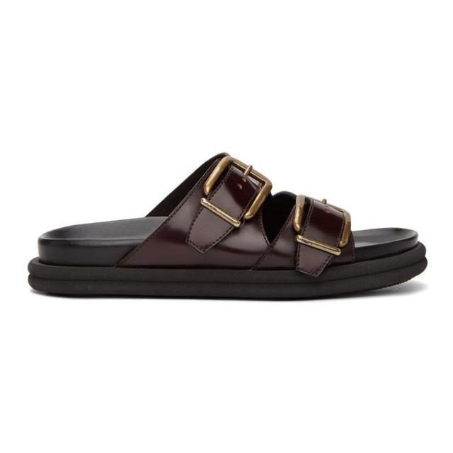 Dries Van Noten Burgundy Leather Slip-On Sandals