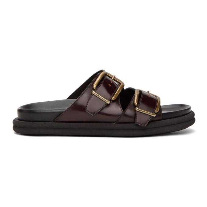 Dries Van Noten Burgundy Leather Slip-On Sandals