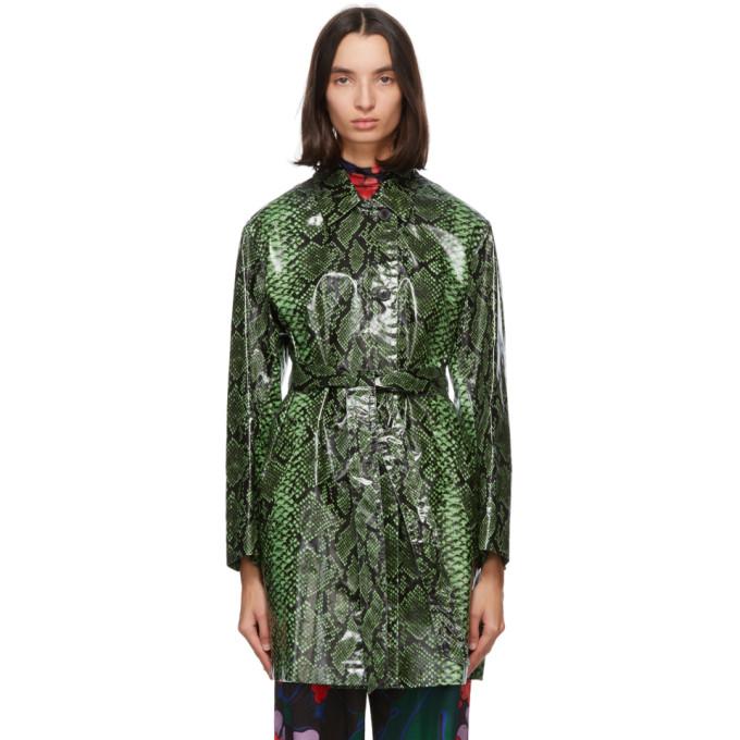Dries Van Noten Green Snake Coated Trench Coat