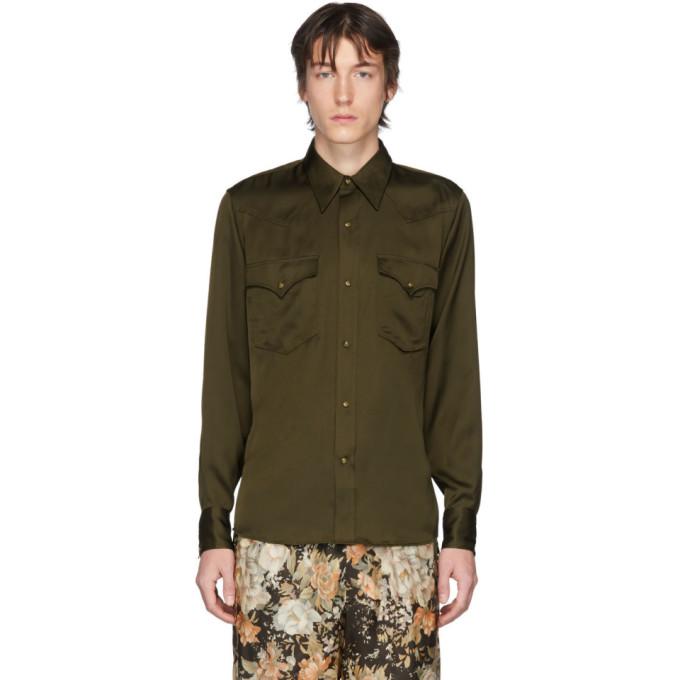 Dries Van Noten Khaki Satin Shirt