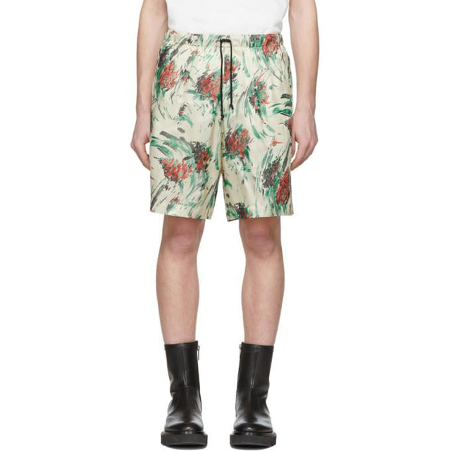 Dries Van Noten Off-White and Multicolor Floral Drawstring Shorts