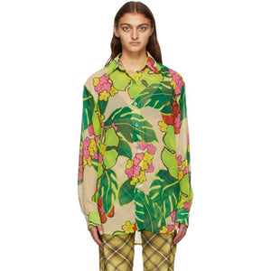Dries Van Noten Pink and Multicolor Crepe Floral Shirt