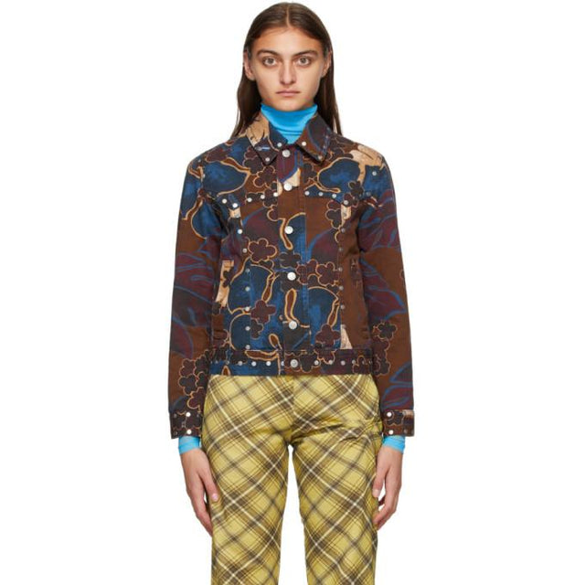 Dries Van Noten Purple and Brown Denim Floral Jacket
