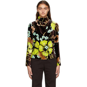 Dries Van Noten Yellow and Brown Velvet Blouse