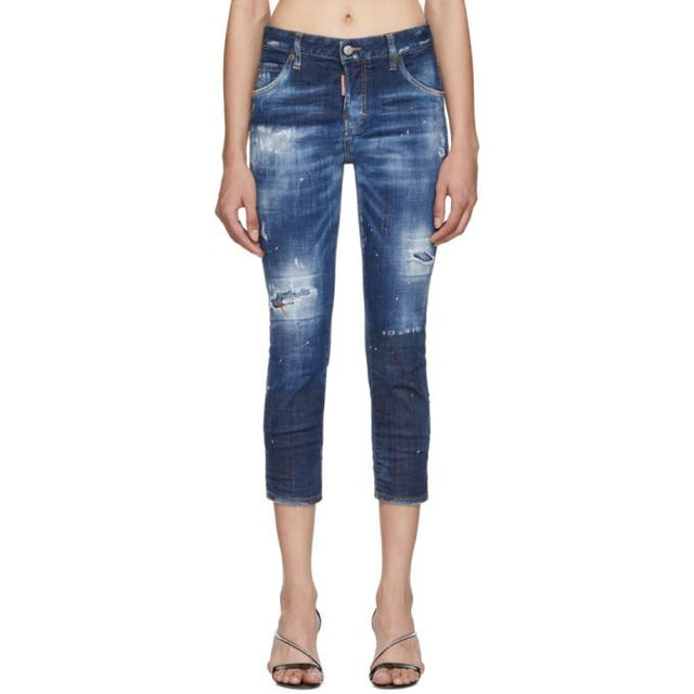 Dsquared2 Blue Denim Macchia Cool Girl Cropped Jeans