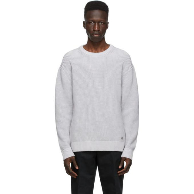 Dunhill Grey Engineered Rib Military Sweater
