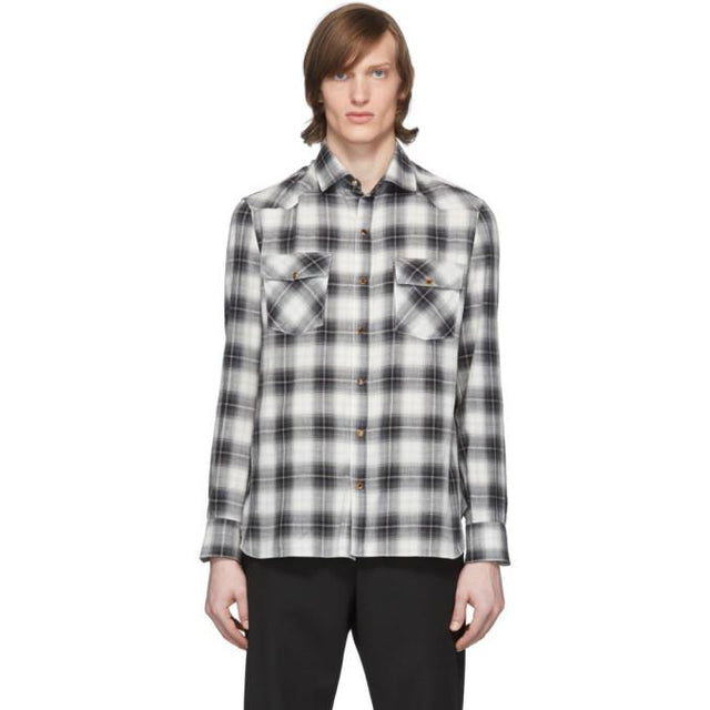 Eidos Black and White Plaid Western Shirt