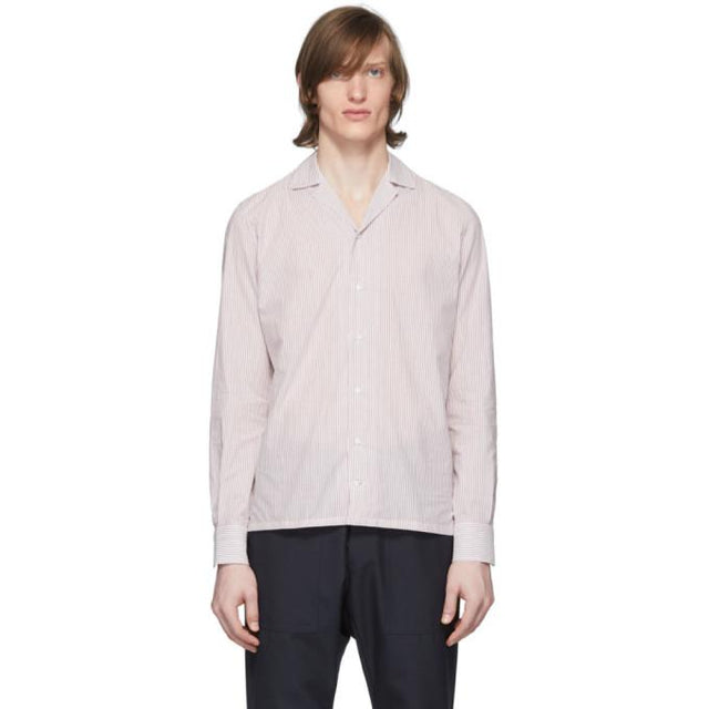 Eidos Burgundy and White Stripe Open Collar Shirt