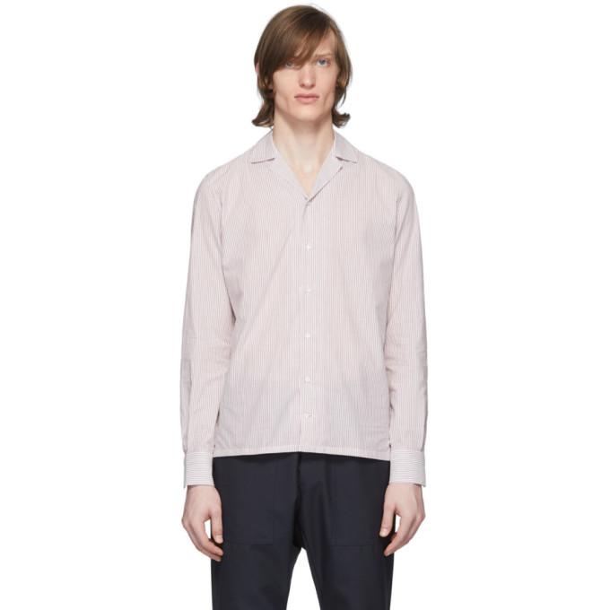 Eidos Burgundy and White Stripe Open Collar Shirt