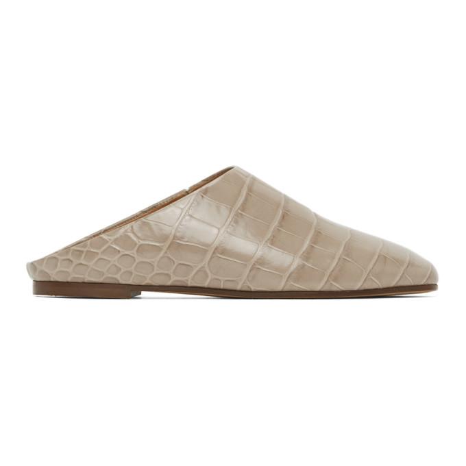 Emme Parsons Taupe Croc-Embossed Glider Slippers