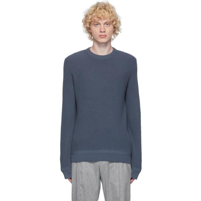 Ermenegildo Zegna Blue Open Knit Crewneck Sweater