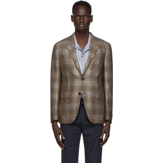 Ermenegildo Zegna Grey Silk and Cashmere Check Blazer