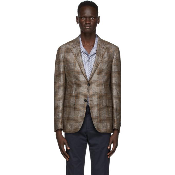 Ermenegildo Zegna Grey Silk and Cashmere Check Blazer