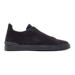 Ermenegildo Zegna Navy Suede Triple Stitch Sneakers