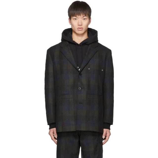 Etudes Green and Navy Check Earth Wool Blazer