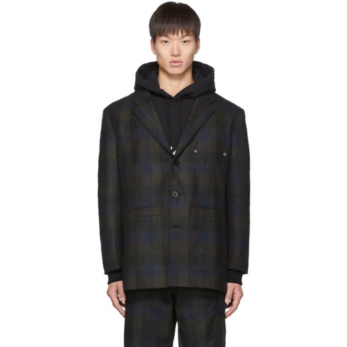 Etudes Green and Navy Check Earth Wool Blazer