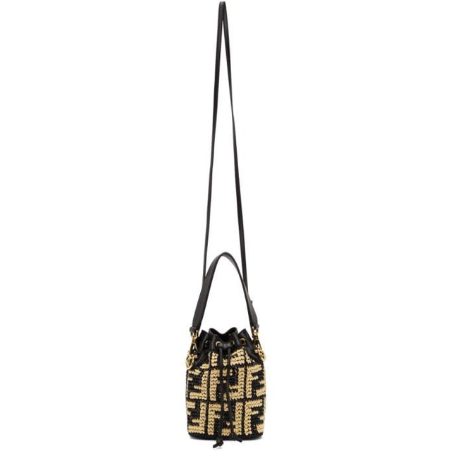 Fendi Black and Beige Raffia Mini Mon Tresor Bag