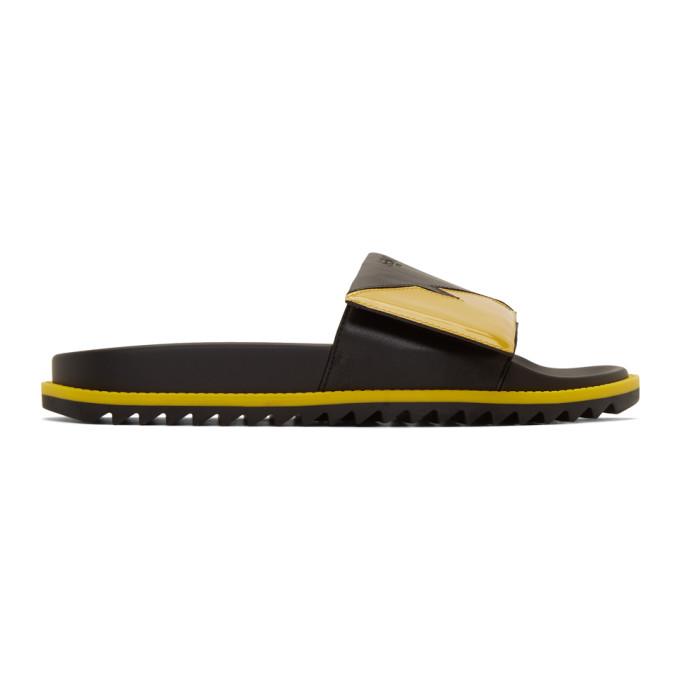 Fendi Black and Yellow Bag Bugs Sandals