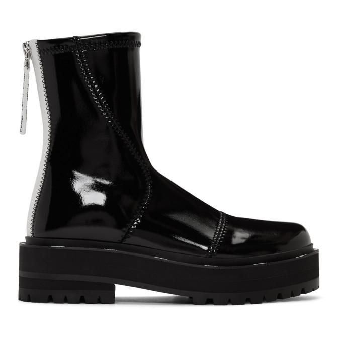 Fendi Black Patent Faux-Leather Biker Boots