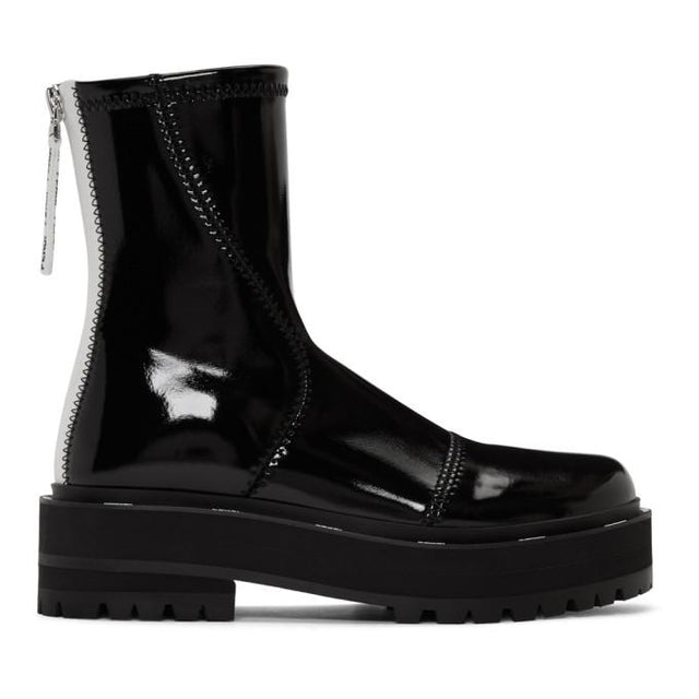 Fendi Black Patent Faux-Leather Biker Boots