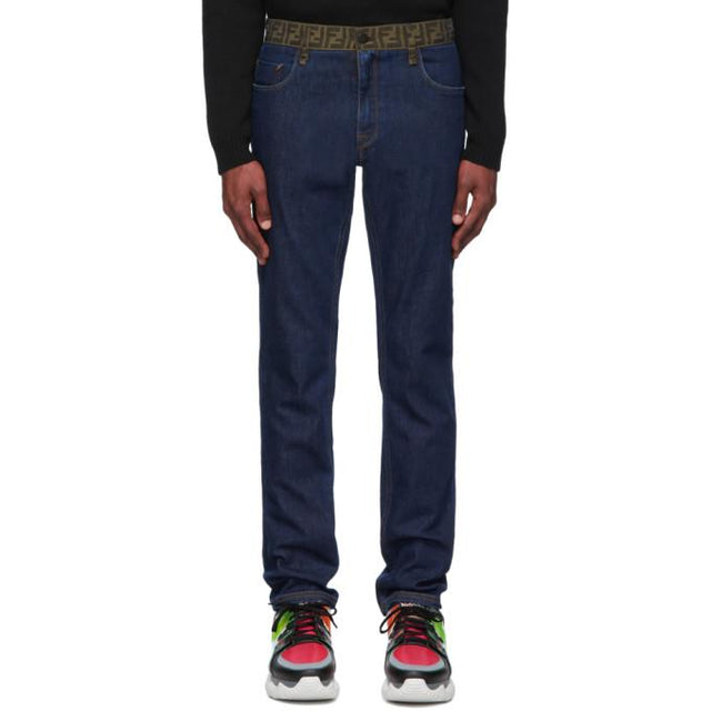 Fendi Blue Forever Fendi Contrast Waistband Jeans