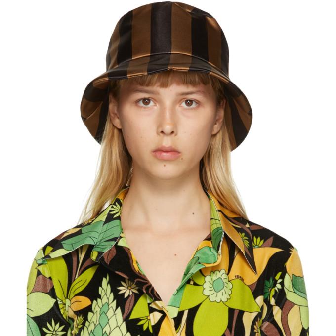 Fendi Brown and Black Thick Stripes Woven Bucket Hat