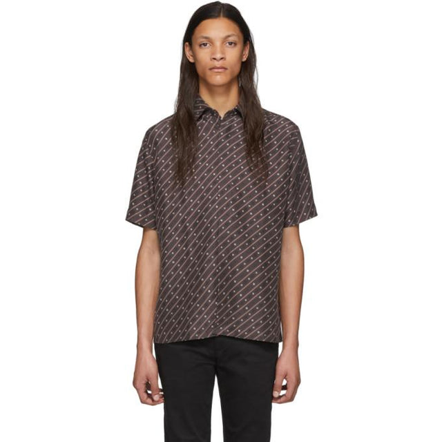 Fendi Brown Silk Stripe Karligraphy Shirt