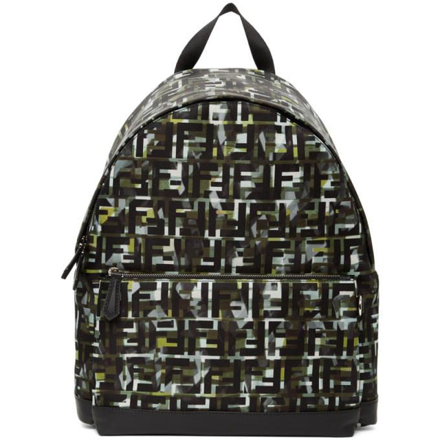 Fendi Green and Black Camouflage Nylon Backpack