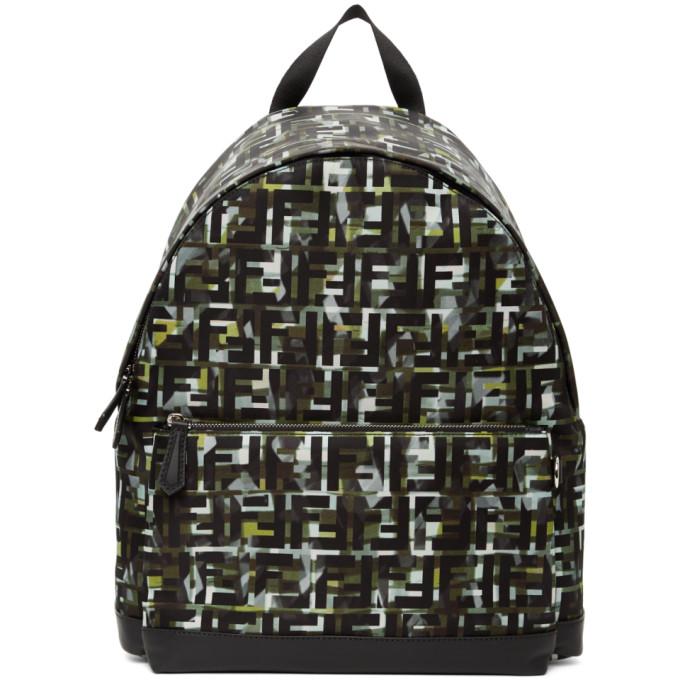 Fendi Green and Black Camouflage Nylon Backpack