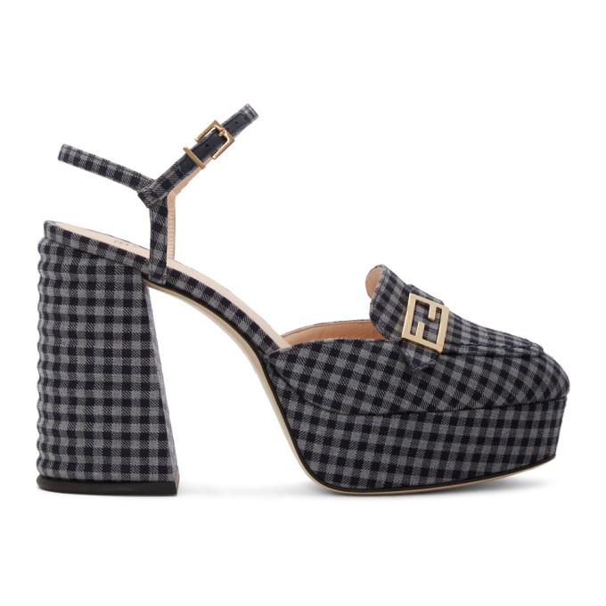Fendi Grey Check Promenade Heeled Loafers