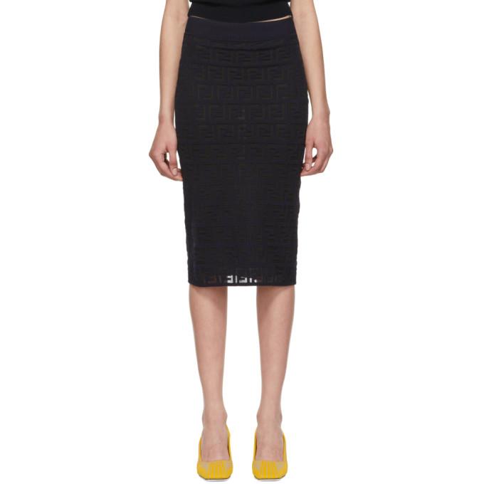 Fendi Navy Knit Forever Fendi Pencil Skirt