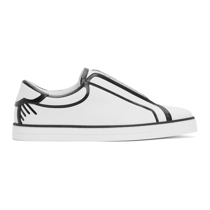 Fendi White and Black Joshua Vides Edition Leather Sneakers