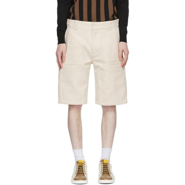 Fendi White Canvas Forever Fendi Bermuda Shorts