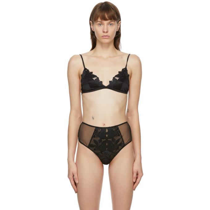 Fleur du Mal Black Embroidery Lily Triangle Bra