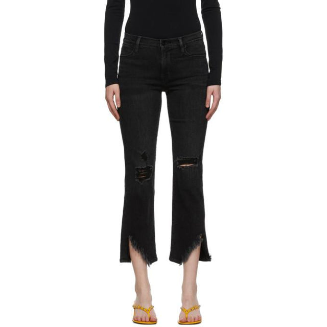 Frame Black Denim Le High Straight Side Fray Jeans