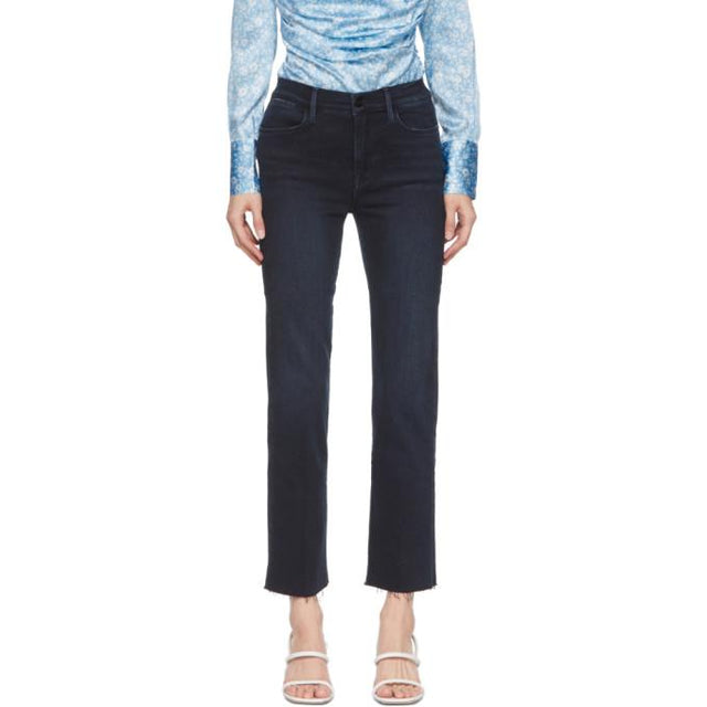 Frame Blue Le High Straight Raw Edge Jeans