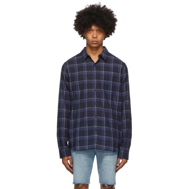 Frame Navy Check Single Pocket Shirt