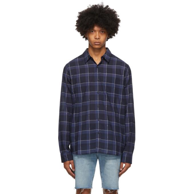 Frame Navy Check Single Pocket Shirt
