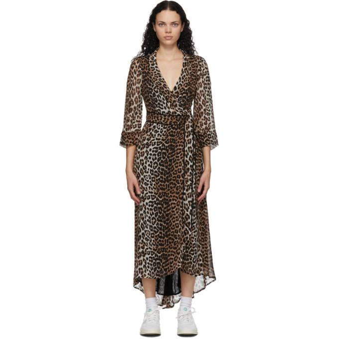 GANNI Beige and Black Leopard Georgette Long Dress
