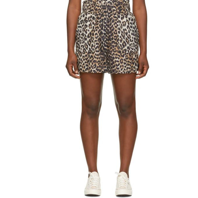 GANNI Black and Brown Silk Work Shorts