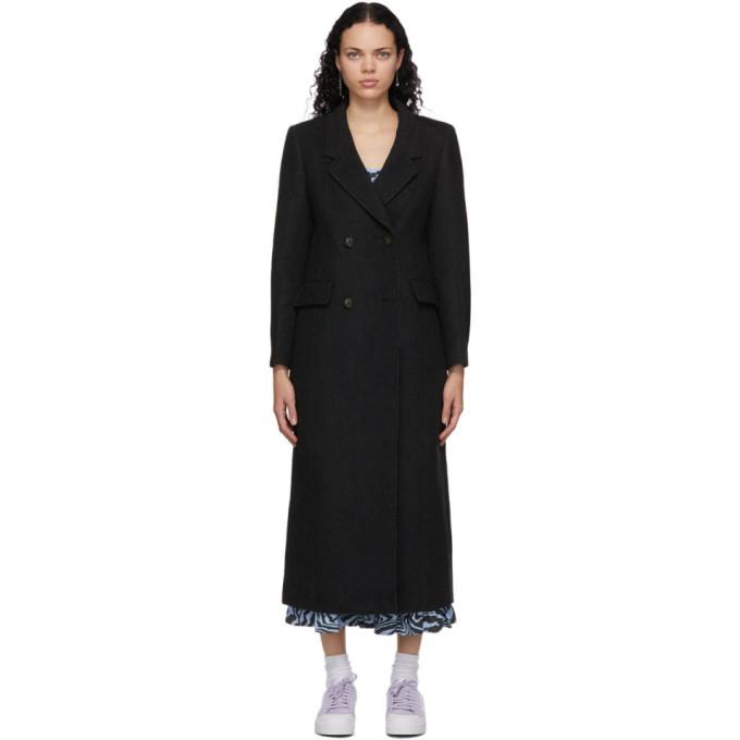 GANNI Black Recycled Wool Double-Breasted Coat