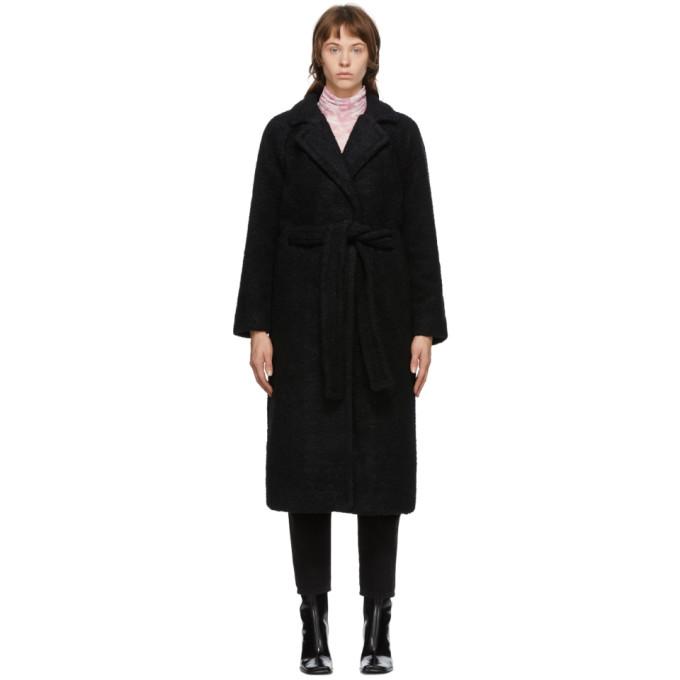 GANNI Black Wool Boucle Wrap Coat