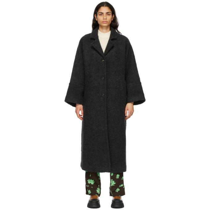GANNI Black WoolBoucle Oversized Coat