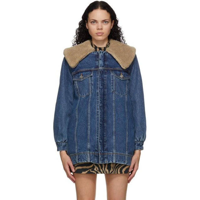 GANNI Blue Denim Teddy Oversized Jacket