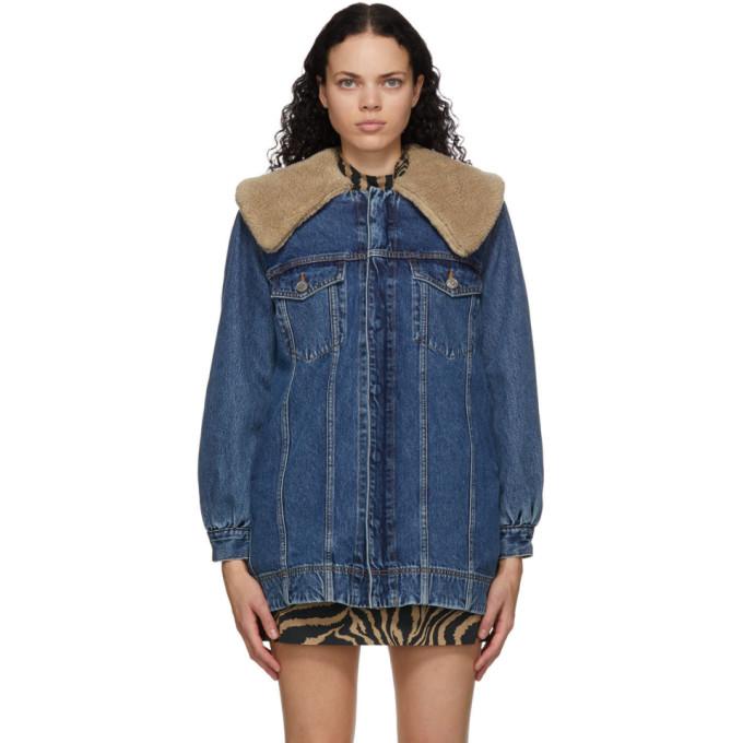 GANNI Blue Denim Teddy Oversized Jacket