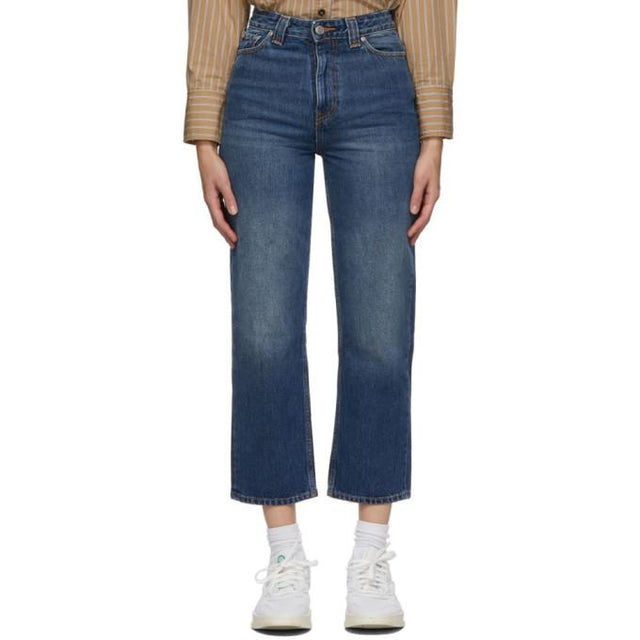 GANNI Blue Washed High-Waisted Cropped Jeans