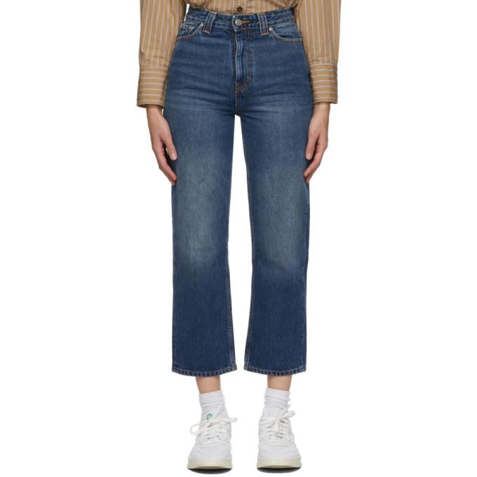 GANNI Blue Washed High-Waisted Cropped Jeans