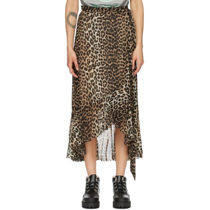 GANNI Brown and Black Mesh Printed Wrap Skirt