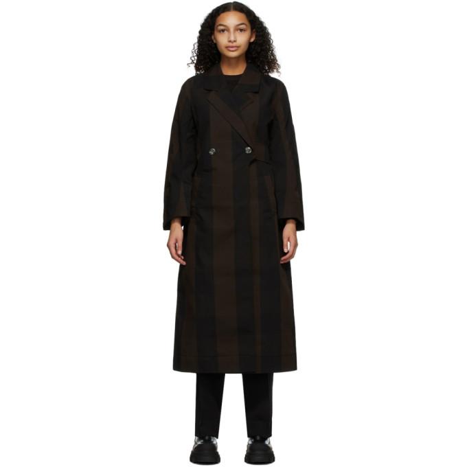 GANNI Brown Canvas Double-Breasted Coat